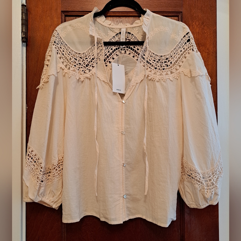 Mango Cream Lace Detail Blouse